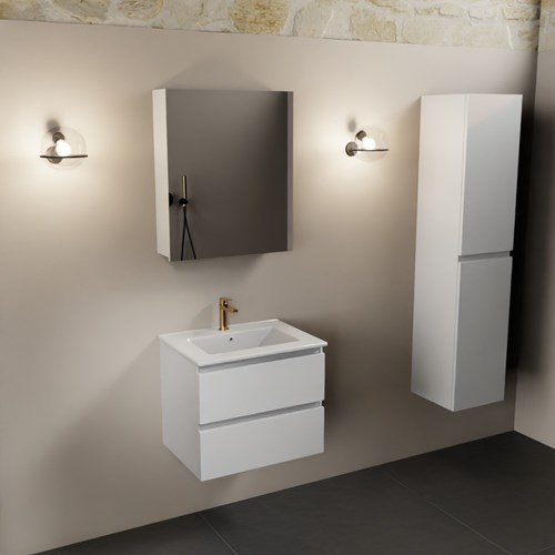 AIVY 60cm mueble de baño Talc. Lavabo blanco brillo cerámica Centro 1 orificio y Armario con espejo.-3