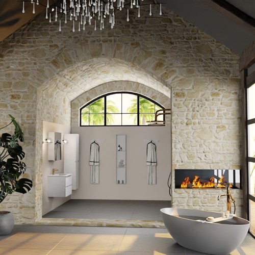 AIVY 60cm mueble de baño Talc. Lavabo blanco brillo cerámica Centro 1 orificio y Armario con espejo.-2