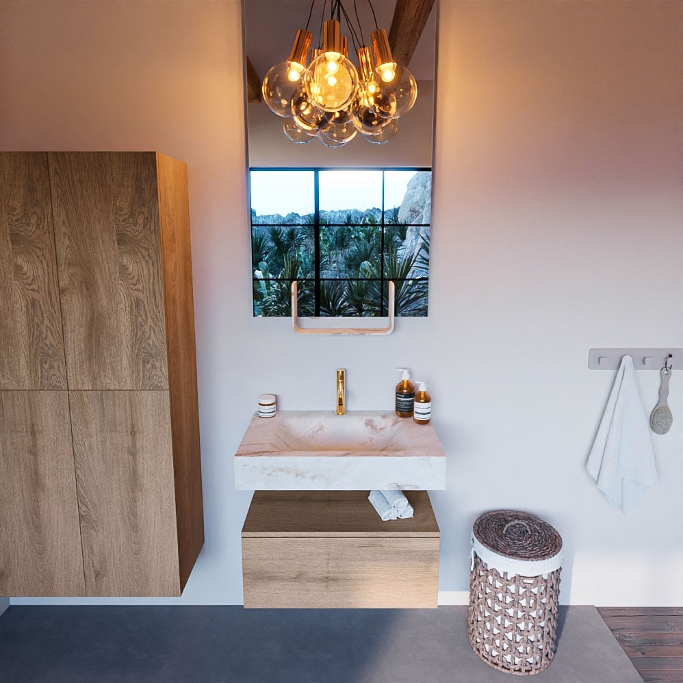 ALANDLUX 70cm bathroom vanity set Washed Oak 1 drawer. Freehanging