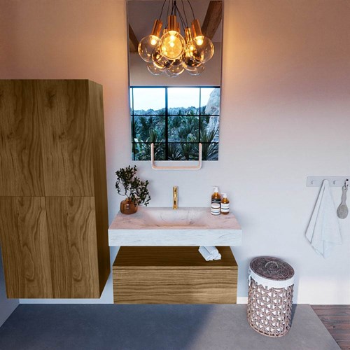 ALAN-DLUX 90cm mobili da bagno Chai 1 cassetto. Lavabo sospeso CLOUD Centro 1 foro per rubinetto, colore Opalo.-2