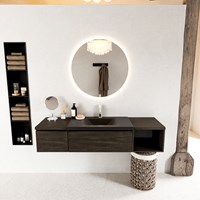 BUKLA 160cm mueble de baño con módulo abierto 40 derecho Dark Brown 2 cajones. Lavabo CLOUD centro 1 orificio color Urban-3