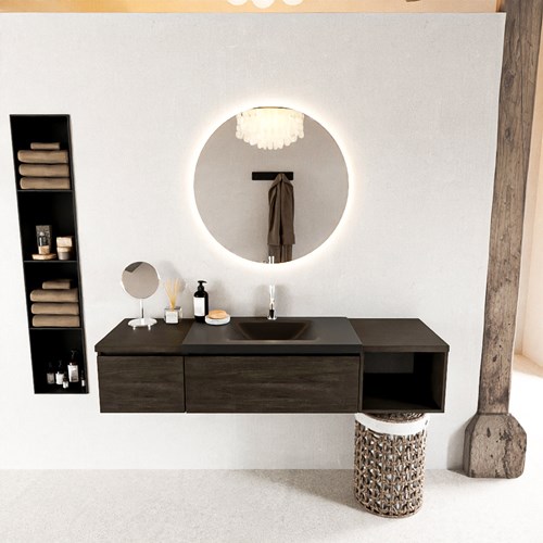 BUKLA 160cm mueble de baño con módulo abierto 40 derecho Dark Brown 2 cajones. Lavabo CLOUD centro 1 orificio color Urban-3