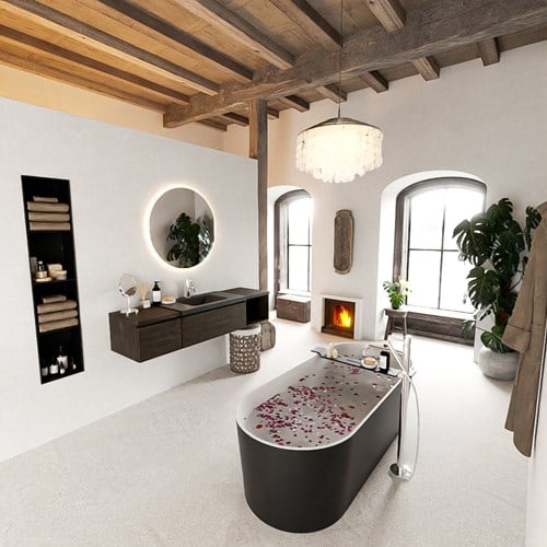 BUKLA 160cm mueble de baño con módulo abierto 40 derecho Dark Brown 2 cajones. Lavabo CLOUD centro 1 orificio color Urban-2