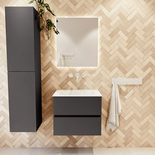 VICA 60cm bathroom vanity unit Dark Grey 2 drawers. Vanity top CLOUD Center without tab hole, color Talc.-2