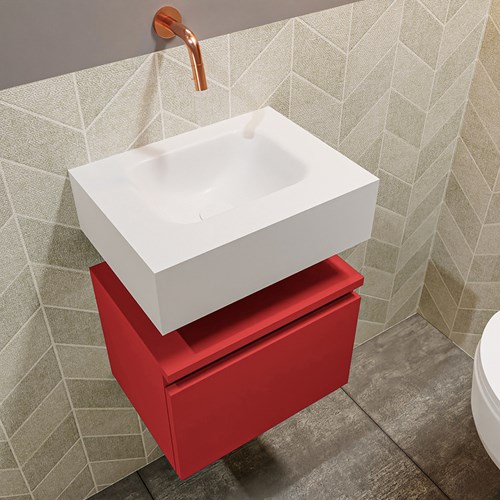 ANDOR 40cm meuble lave-main Fire. Lavabo LEX Talc position Centrée sans trou pour robinet.-2