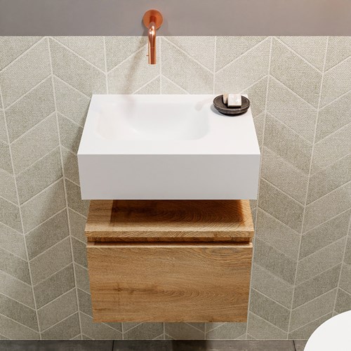 ANDOR 40cm mueble fondo reducido Washed Oak. LEX 40cm lavabo suspendido Talc posición Izquierda sin orificio.-3