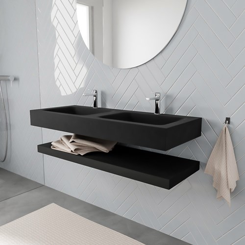 ALAN badmeubel 120 solid suface planchet urban vrijhangend wastafel dubbel 2 kraangaten zwart
