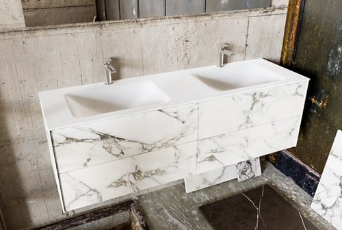 KIVI 150 badmeubel calacatta  4 lades wastafel dubbel 2 kraangaten