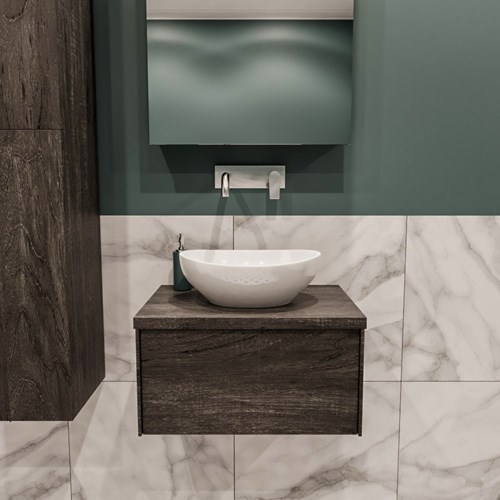 LUSH 60cm meubles de salle de bains Dark Brown 1 tiroir. Lavabo BARCO Centrée sans trou pour robinet.-2