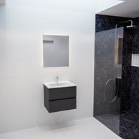 VICA 60cm bathroom vanity unit Dark Grey 2 drawers. Vanity top DENIA Center 1 tab hole.-3