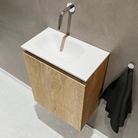 TURE 40cm toiletmeubel Washed Oak. EDEN wastafel Talc positie Links zonder kraangat.-2