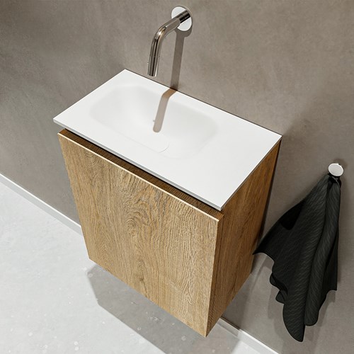 TURE 40cm toiletmeubel Washed Oak. EDEN wastafel Talc positie Links zonder kraangat.-2