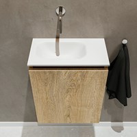 TURE 40cm toiletmeubel Washed Oak. EDEN wastafel Talc positie Links zonder kraangat.-3