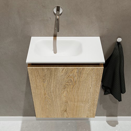 TURE 40cm toiletmeubel Washed Oak. EDEN wastafel Talc positie Links zonder kraangat.-3