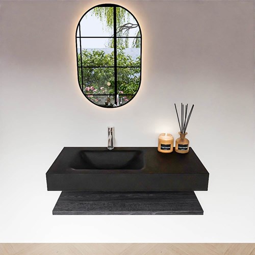 ALAN 100cm badmeubel Melamine planchet Antracite. Vrijhangende wastafel CLOUD Links 1 kraangat kleur Urban.-3