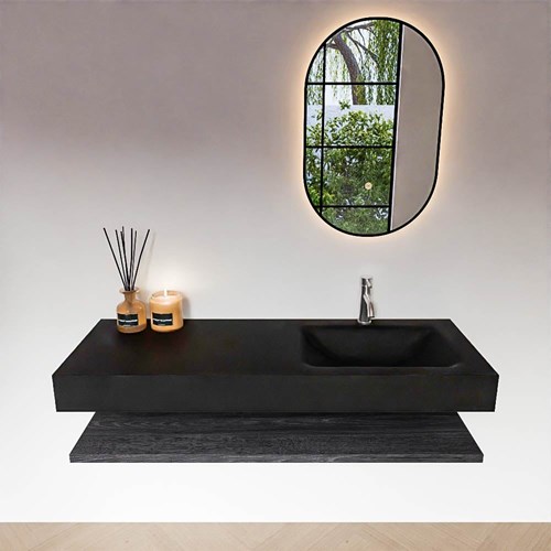 ALAN 130cm mobili da bagno Melamine mensola Antracite. Lavabo sospeso CLOUD Destra 1 foro per rubinetto colore Urban.-3