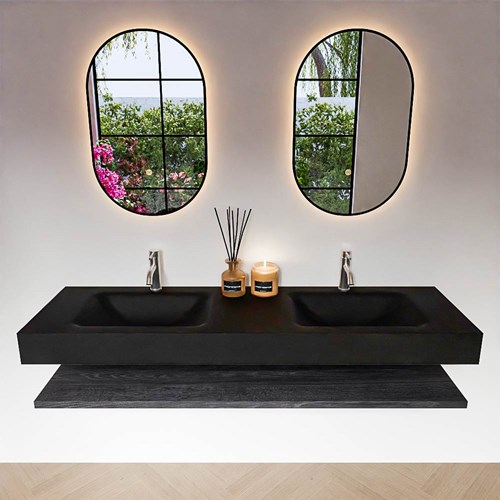 ALAN 160cm mueble de baño Melamine estante Antracite. Lavabo suspendido CLOUD Doble 2 orificios color Urban.-3
