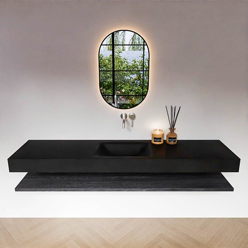 ALAN 190cm mobili da bagno Melamine mensola Antracite. Lavabo sospeso CLOUD Centro senza foro per il rubinetto colore Urban.-3