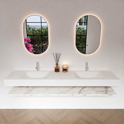 ALAN 190cm badmeubel Melamine planchet Carrara. Vrijhangende wastafel CLOUD Dubbel 2 kraangaten kleur Talc.-3