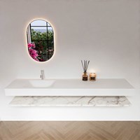 ALAN 200cm bathroom vanity Melamine shelf Carrara. Wall mounted sink CLOUD Left 1 tab hole color Talc.-3