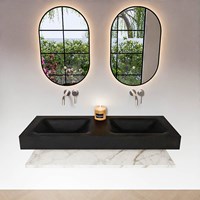 ALAN 130cm mueble de baño Melamine estante Carrara. Lavabo suspendido CLOUD Doble sin orificio color Urban.-3