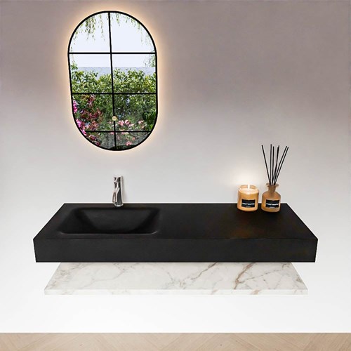 ALAN 130cm badmeubel Melamine planchet Carrara. Vrijhangende wastafel CLOUD Links 1 kraangat kleur Urban.-3