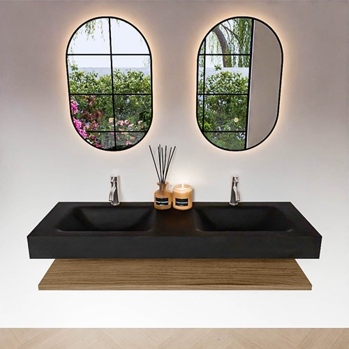 ALAN 140cm meuble de salle de bain Melamine tablette Chai. Lavabo suspendu CLOUD Double 2 fori del rubinetto couleur Urban.-3