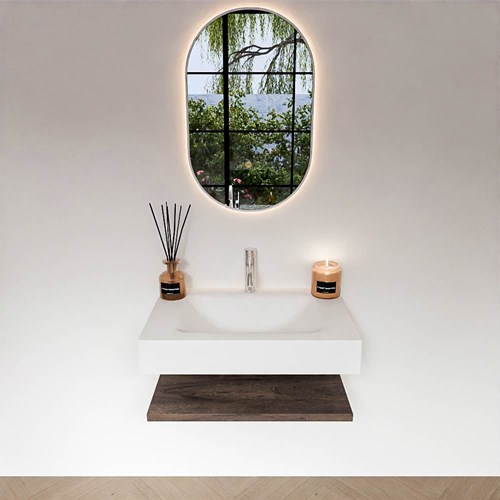 ALAN 70cm meuble de salle de bain Melamine tablette Dark Brown. Lavabo suspendu CLOUD Centrée 1 foro per rubinetto couleur Talc.-3
