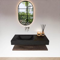 ALAN 100cm badmeubel Melamine planchet Dark Brown. Vrijhangende wastafel CLOUD Links zonder kraangat kleur Urban.-3