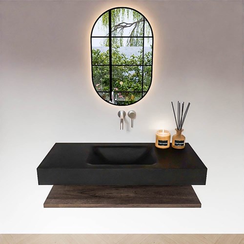 ALAN 110cm badmeubel Melamine planchet Dark Brown. Vrijhangende wastafel CLOUD Midden zonder kraangat kleur Urban.-3