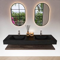 ALAN 150cm bathroom vanity Melamine shelf Dark Brown. Wall mounted sink CLOUD Double 2 tab holes color Urban.-3