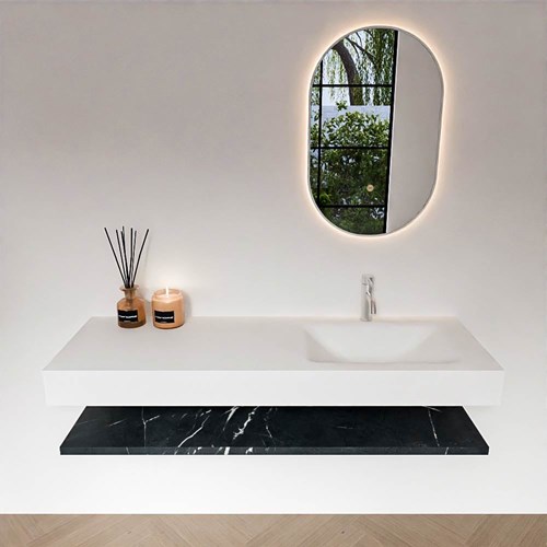 ALAN 140cm meuble de salle de bain Melamine tablette Marquina. Lavabo suspendu CLOUD Droite 1 foro per rubinetto couleur Talc.-3