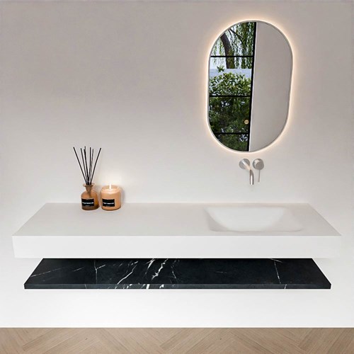ALAN 160cm mueble de baño Melamine estante Marquina. Lavabo suspendido CLOUD Derecho sin orificio color Talc.-3