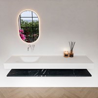ALAN 180cm meuble de salle de bain Melamine tablette Marquina. Lavabo suspendu CLOUD Gauche senza foro per il rubinetto couleur Talc.-3