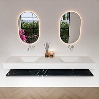 ALAN 190cm mobili da bagno Melamine mensola Marquina. Lavabo sospeso CLOUD Doppio senza foro per il rubinetto colore Talc.-3