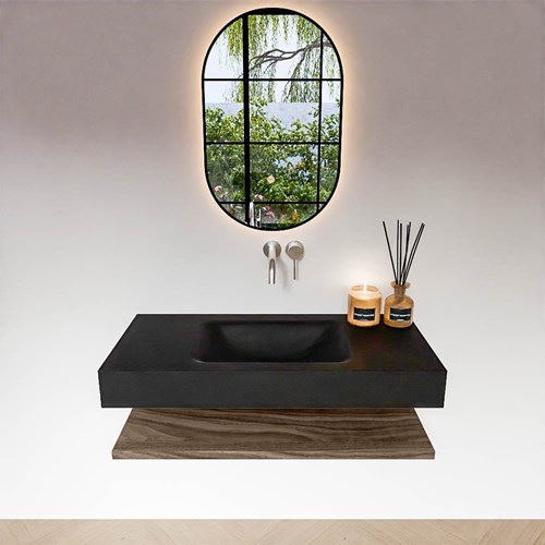 ALAN 100cm badmeubel Melamine planchet Mocha. Vrijhangende wastafel CLOUD Midden zonder kraangat kleur Urban.-3