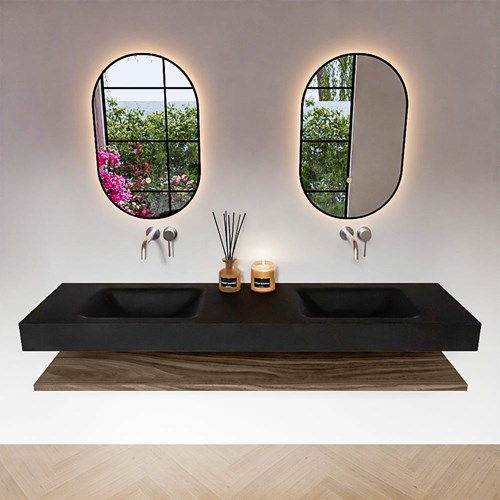ALAN 180cm badmeubel Melamine planchet Mocha. Vrijhangende wastafel CLOUD Dubbel zonder kraangat kleur Urban.-3