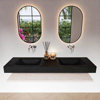 ALAN 160cm badmeubel Melamine planchet Underlayment. Vrijhangende wastafel CLOUD Dubbel zonder kraangat kleur Urban.-3