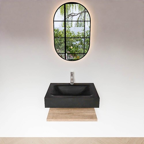 ALAN 60cm meuble de salle de bain Melamine tablette Washed Oak. Lavabo suspendu CLOUD Centrée 1 foro per rubinetto couleur Urban.-3