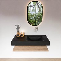 ALAN 100cm mobili da bagno Melamine mensola Washed Oak. Lavabo sospeso CLOUD Destra senza foro per il rubinetto colore Urban.-3