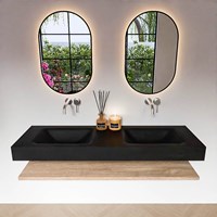 ALAN 150cm mueble de baño Melamine estante Washed Oak. Lavabo suspendido CLOUD Doble sin orificio color Urban.-3