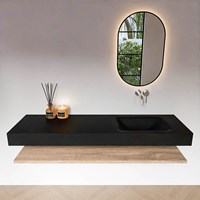 ALAN 160cm meuble de salle de bain Melamine tablette Washed Oak. Lavabo suspendu CLOUD Droite senza foro per il rubinetto couleur Urban.-3