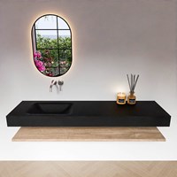 ALAN 170cm meuble de salle de bain Melamine tablette Washed Oak. Lavabo suspendu CLOUD Gauche senza foro per il rubinetto couleur Urban.-3