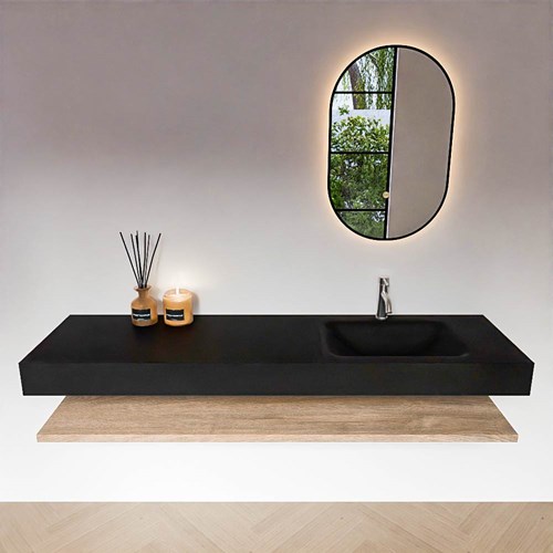ALAN 170cm badmeubel Melamine planchet Washed Oak. Vrijhangende wastafel CLOUD Rechts 1 kraangat kleur Urban.-3