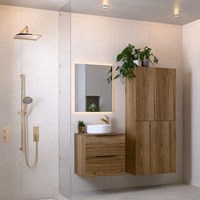 PROYECT 60cm badmöbel Chai mit 2 schubladen. Einbauwaschbecken RONDA Keramik Mittig 1 hahnloch Glänzendes Weiß.-2