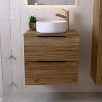 PROYECT 60cm badmöbel Chai mit 2 schubladen. Einbauwaschbecken RONDA Keramik Mittig 1 hahnloch Glänzendes Weiß.-3