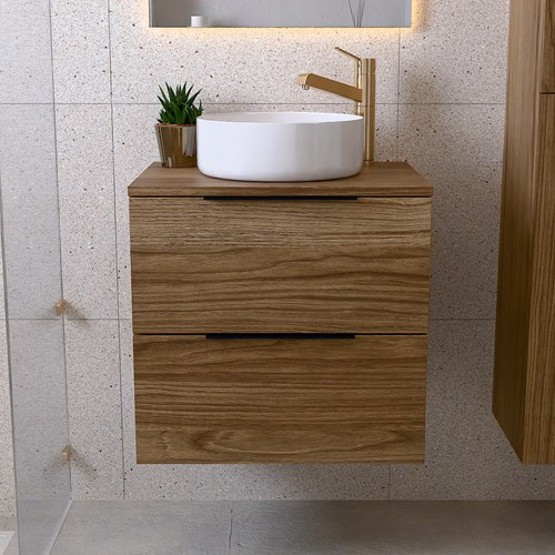 PROYECT 60cm badmöbel Chai mit 2 schubladen. Einbauwaschbecken RONDA Keramik Mittig 1 hahnloch Glänzendes Weiß.-3