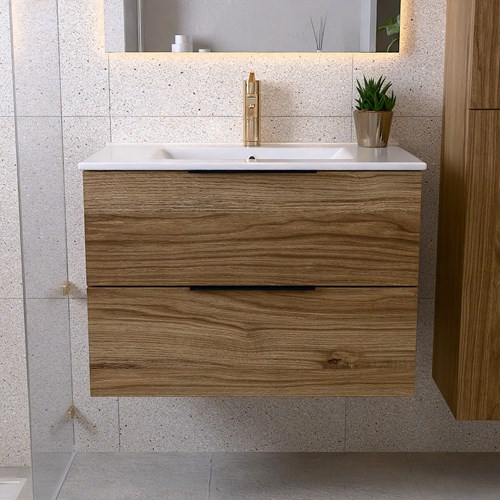 PROYECT 80cm mueble de baño Chai con 2 cajones. Lavabo Cerámica Centro 1 orificio Blanco brillo.-3