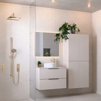 PROYECT 80cm badmeubel onderkast Linen met 2 lades. Waskom RONDA Midden 1 kraangat Glanzend wit.-2