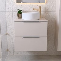 PROYECT 60cm badmeubel onderkast Linen met 2 lades. Waskom RONDA Midden 1 kraangat Glanzend wit.-3